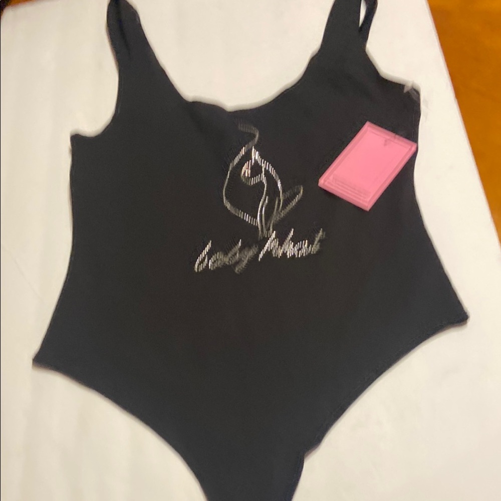 Baby Phat/Forever 21 y2k Black Bodysuit with Silver bling gem Accents